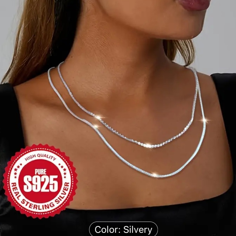 1. New 925 Sterling Silver Double Layer Chain/ 16in length